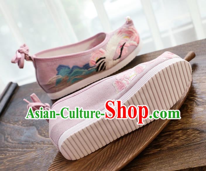 China National Embroidered Crane Pink Shoes Traditional Ming Dynasty Hanfu Shoes Handmade Princess Shoes China National Embroidered Crane Pink Shoes Traditional Ming Dynasty Hanfu Shoes Handmade Princess Shoes