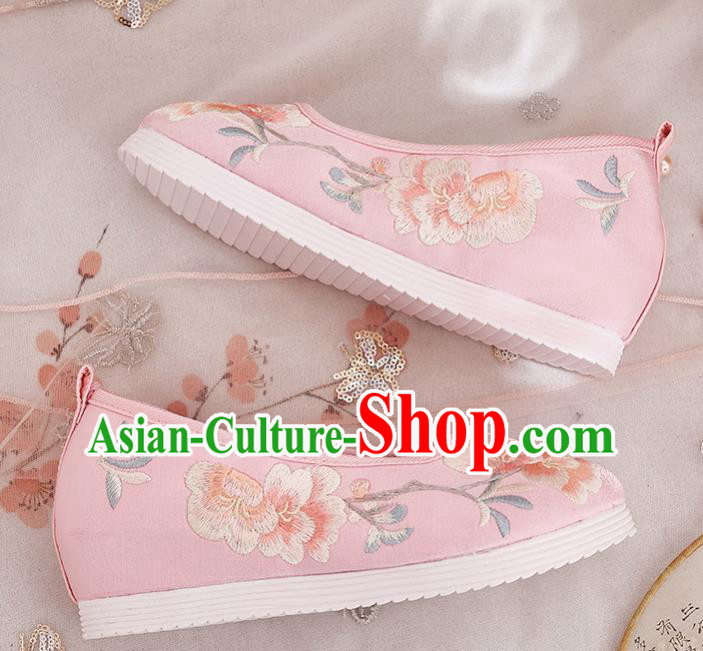 China National Embroidered Phoenix Shoes Traditional Hanfu Pink Satin Shoes Handmade Ancient Princess Shoes