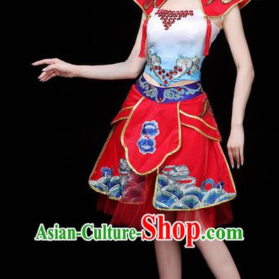 China Woman Drum Dance Costume Modern Dance Clothing Spring Festival Gala Opening Dance Red Short Dress