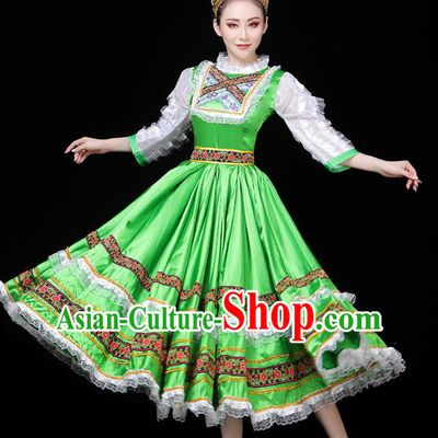 Russian Woman Dance Costume Modern Dance Clothing Opening Dance Court Dance Green Dress