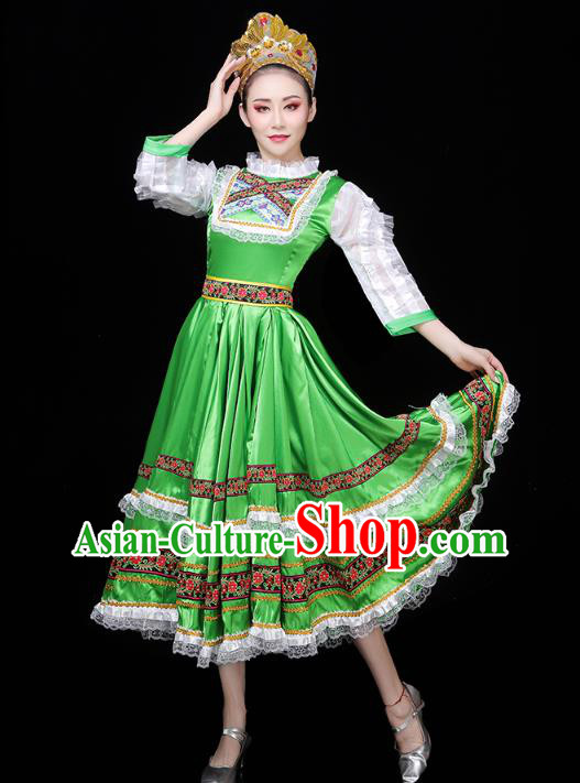 Russian Woman Dance Costume Modern Dance Clothing Opening Dance Court Dance Green Dress