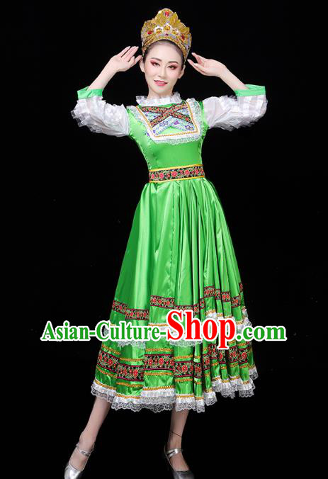 Russian Woman Dance Costume Modern Dance Clothing Opening Dance Court Dance Green Dress