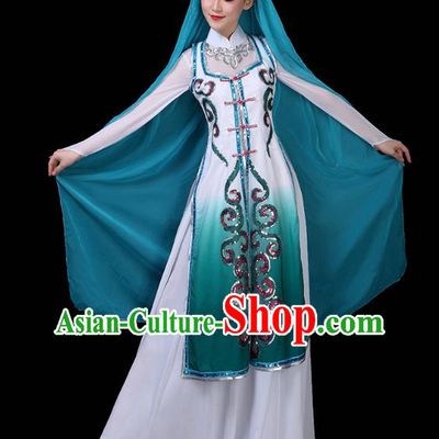 Chinese Ningxia Ethnic Woman Dress Traditional Hui Nationality Folk Dance Costume