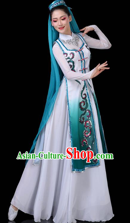 Chinese Ningxia Ethnic Woman Dress Traditional Hui Nationality Folk Dance Costume Chinese Ningxia Ethnic Woman Dress Traditional Hui Nationality Folk Dance Costume