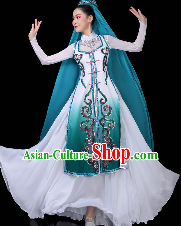 Chinese Ningxia Ethnic Woman Dress Traditional Hui Nationality Folk Dance Costume Chinese Ningxia Ethnic Woman Dress Traditional Hui Nationality Folk Dance Costume
