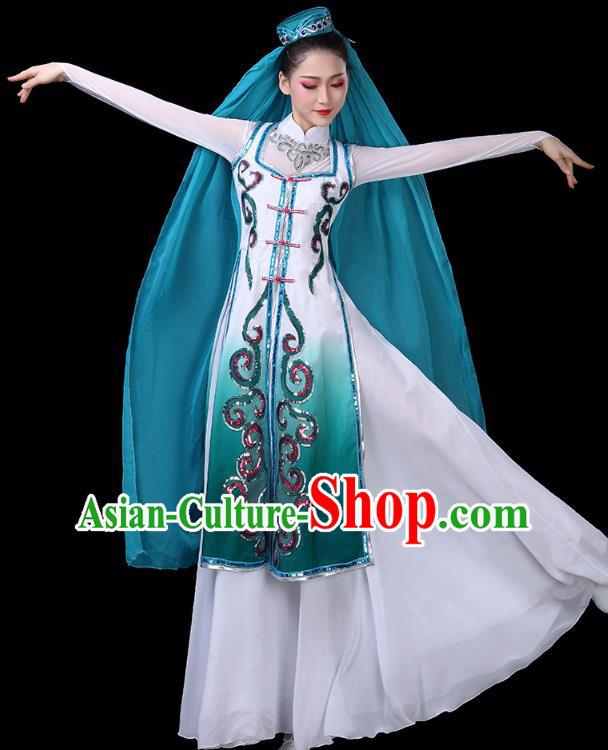 Chinese Ningxia Ethnic Woman Dress Traditional Hui Nationality Folk Dance Costume Chinese Ningxia Ethnic Woman Dress Traditional Hui Nationality Folk Dance Costume