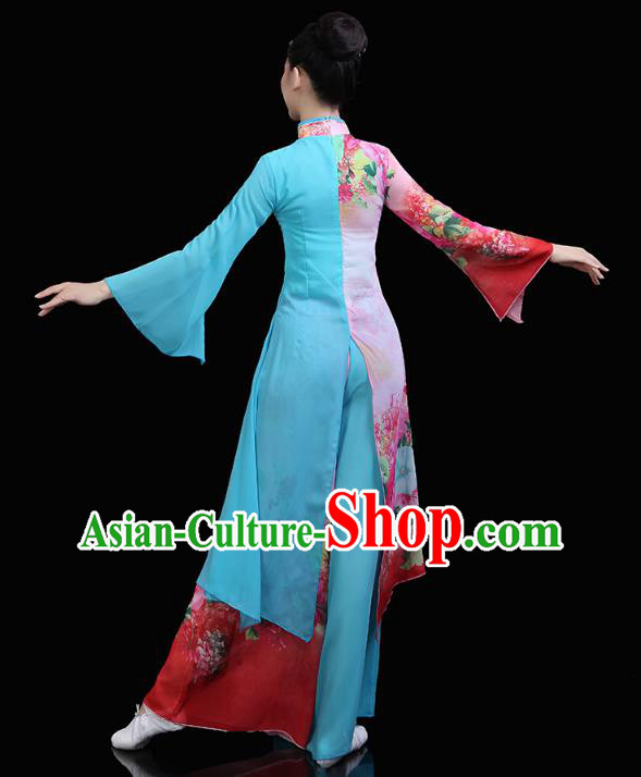 Chinese Classical Dance Embroidered Blue Dress Traditional Woman Group Dance Costume Umbrella Dance Clothing Chinese Classical Dance Embroidered Blue Dress Traditional Woman Group Dance Costume Umbrella Dance Clothing
