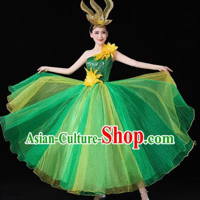 China Modern Dance Performance Clothing Spring Festival Gala Opening Dance Green Sequins Dress