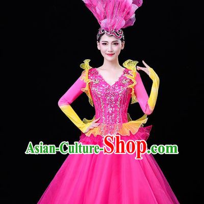 China Modern Dance Flower Dance Clothing Spring Festival Gala Opening Dance Rosy Veil Dress