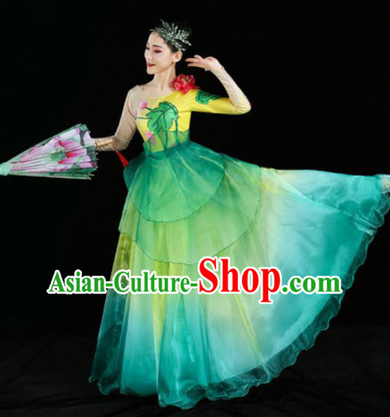 Chinese Classical Dance Clothing Umbrella Dance Green Dress Traditional Woman Group Dance Costume Chinese Classical Dance Clothing Umbrella Dance Green Dress Traditional Woman Group Dance Costume