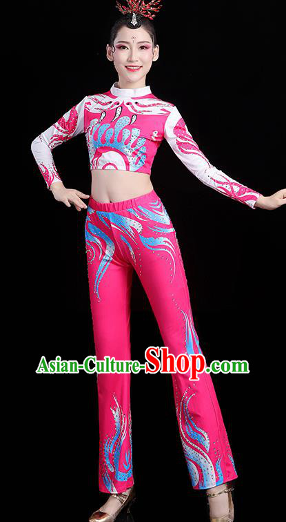 China Aerobics Training Clothing Modern Dance Costume Bodybuilding Competition Pink Outfits China Aerobics Training Clothing Modern Dance Costume Bodybuilding Competition Pink Outfits