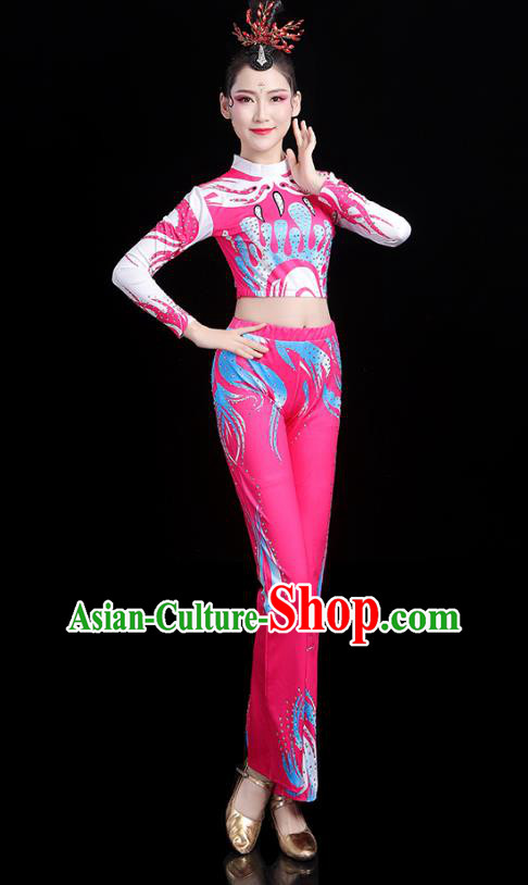 China Aerobics Training Clothing Modern Dance Costume Bodybuilding Competition Pink Outfits China Aerobics Training Clothing Modern Dance Costume Bodybuilding Competition Pink Outfits