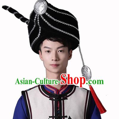 China Yi Nationality Male Headwear Traditional Ethnic Festival Falk Dance Hat