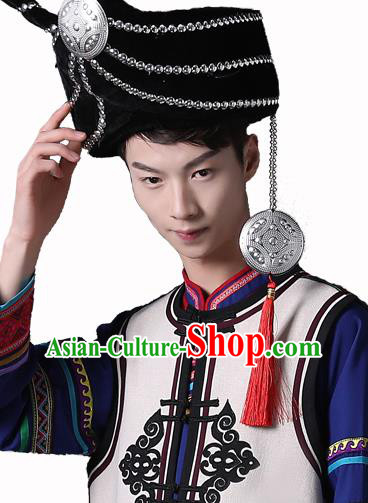 China Yi Nationality Male Headwear Traditional Ethnic Festival Falk Dance Hat China Yi Nationality Male Headwear Traditional Ethnic Festival Falk Dance Hat