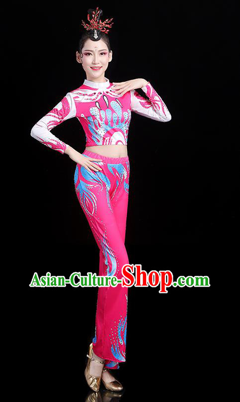 China Aerobics Training Clothing Modern Dance Costume Bodybuilding Competition Pink Outfits China Aerobics Training Clothing Modern Dance Costume Bodybuilding Competition Pink Outfits