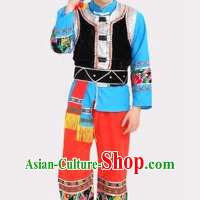 Chinese Traditional Pumi Minority Stage Performance Outfits Lisu Ethnic Young Male Clothing