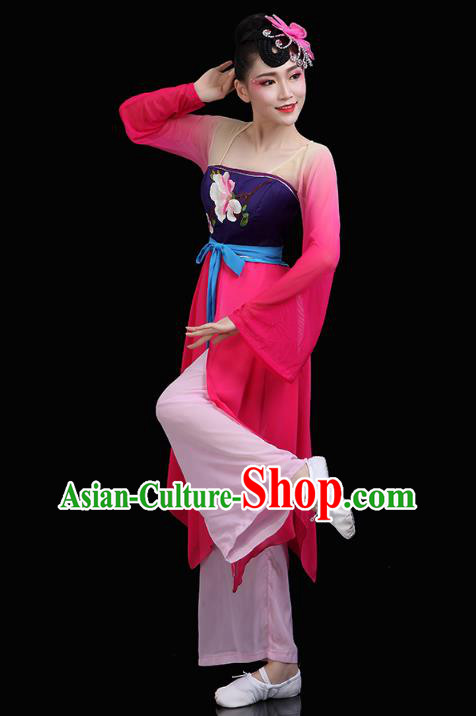 Chinese Umbrella Dance Rosy Dress Traditional Woman Group Dance Costume Classical Dance Clothing Chinese Umbrella Dance Rosy Dress Traditional Woman Group Dance Costume Classical Dance Clothing