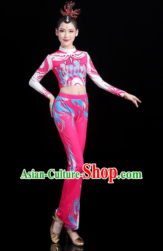 China Aerobics Training Clothing Modern Dance Costume Bodybuilding Competition Pink Outfits China Aerobics Training Clothing Modern Dance Costume Bodybuilding Competition Pink Outfits