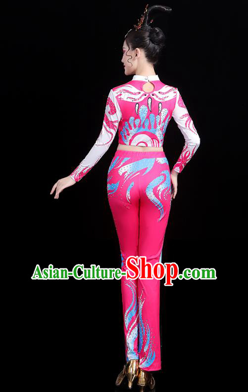 China Aerobics Training Clothing Modern Dance Costume Bodybuilding Competition Pink Outfits China Aerobics Training Clothing Modern Dance Costume Bodybuilding Competition Pink Outfits