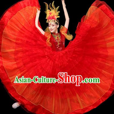 China Spring Festival Gala Opening Dance Red Dress Chorus Group Performance Clothing
