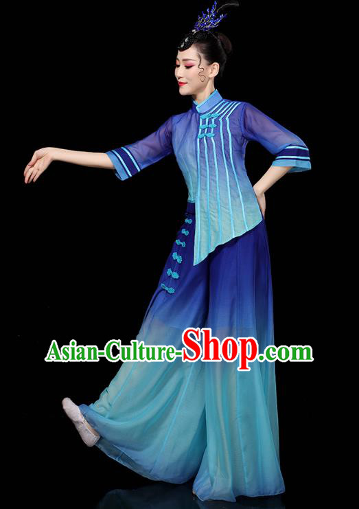 China Yangko Dance Performance Clothing Traditional Drum Dance Costume Folk Dance Blue Outfits China Yangko Dance Performance Clothing Traditional Drum Dance Costume Folk Dance Blue Outfits