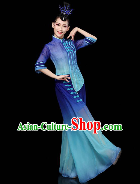 China Yangko Dance Performance Clothing Traditional Drum Dance Costume Folk Dance Blue Outfits China Yangko Dance Performance Clothing Traditional Drum Dance Costume Folk Dance Blue Outfits