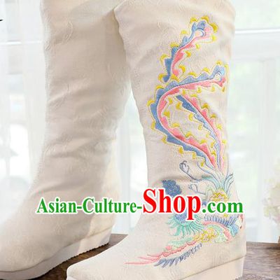 Chinese National Embroidered Cloth Shoes Traditional Hanfu Swordsman White Boots