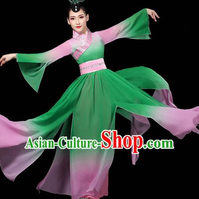 Chinese Umbrella Dance Clothing Classical Dance Green Dress Traditional Group Dance Performance Costume