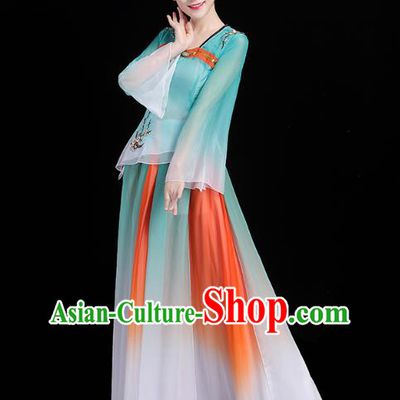 Chinese Traditional Group Dance Performance Costume Umbrella Dance Clothing Classical Dance Blue Dress