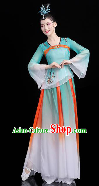 Chinese Traditional Group Dance Performance Costume Umbrella Dance Clothing Classical Dance Blue Dress Chinese Traditional Group Dance Performance Costume Umbrella Dance Clothing Classical Dance Blue Dress