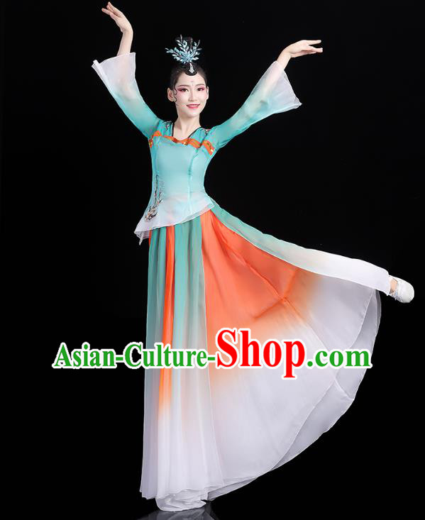 Chinese Traditional Group Dance Performance Costume Umbrella Dance Clothing Classical Dance Blue Dress Chinese Traditional Group Dance Performance Costume Umbrella Dance Clothing Classical Dance Blue Dress