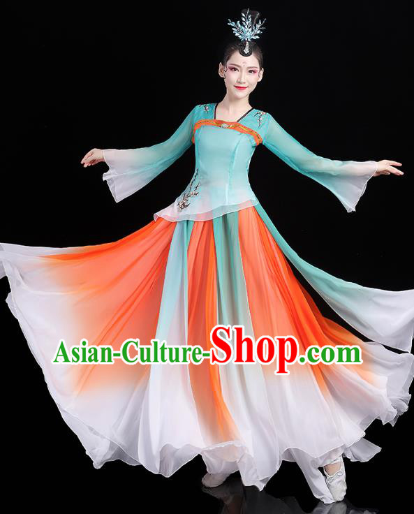 Chinese Traditional Group Dance Performance Costume Umbrella Dance Clothing Classical Dance Blue Dress Chinese Traditional Group Dance Performance Costume Umbrella Dance Clothing Classical Dance Blue Dress