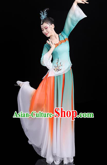 Chinese Traditional Group Dance Performance Costume Umbrella Dance Clothing Classical Dance Blue Dress Chinese Traditional Group Dance Performance Costume Umbrella Dance Clothing Classical Dance Blue Dress