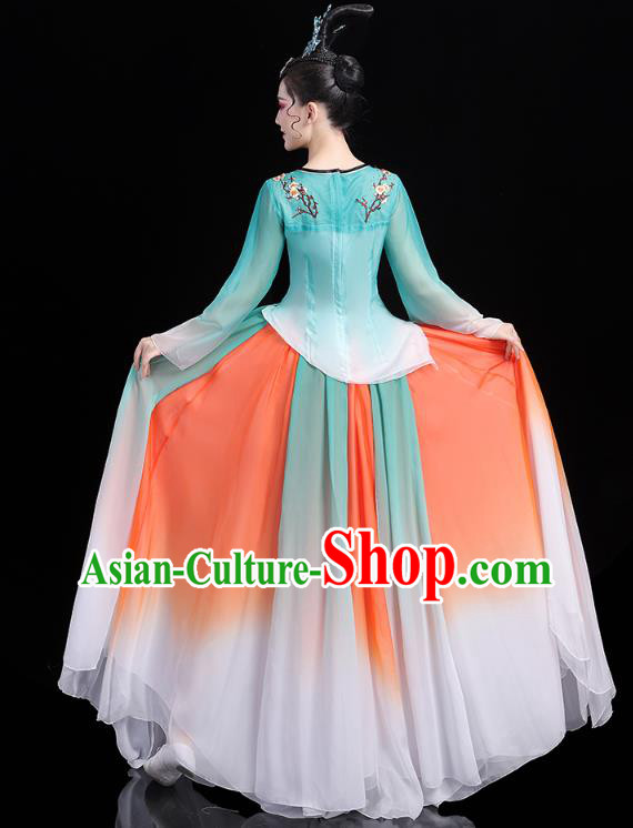 Chinese Traditional Group Dance Performance Costume Umbrella Dance Clothing Classical Dance Blue Dress Chinese Traditional Group Dance Performance Costume Umbrella Dance Clothing Classical Dance Blue Dress