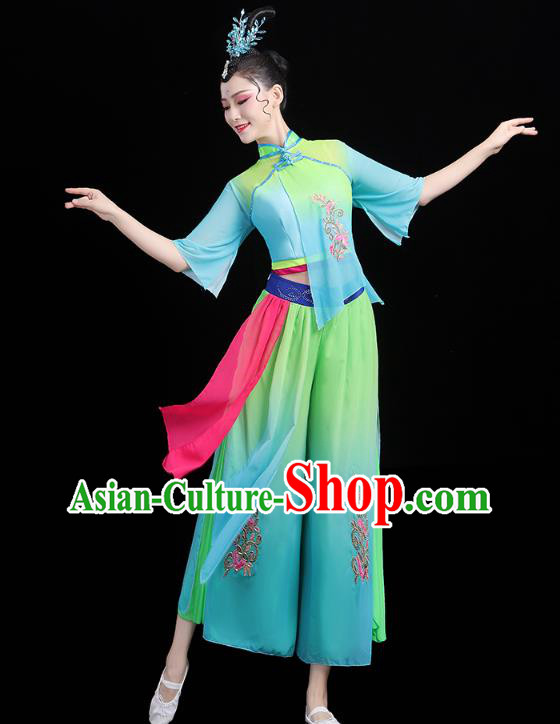 China Folk Dance Green Outfits Traditional New Year Yangko Dance Clothing Fan Dance Costume China Folk Dance Green Outfits Traditional New Year Yangko Dance Clothing Fan Dance Costume