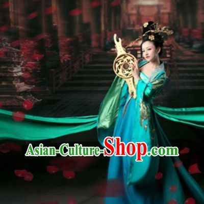 Ancient Chinese Classical Royal Princess Green Clothing Garment Complete Set