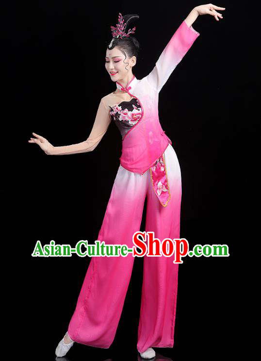 China Folk Dance Fan Dance Rosy Outfits Traditional New Year Yangko Dance Clothing China Folk Dance Fan Dance Rosy Outfits Traditional New Year Yangko Dance Clothing