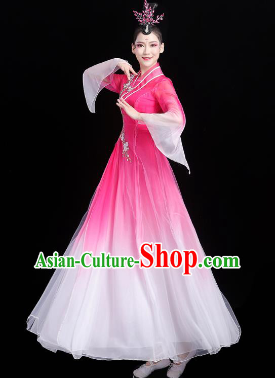 Chinese Classical Dance Rosy Dress Traditional Group Dance Performance Costume Umbrella Dance Clothing Chinese Classical Dance Rosy Dress Traditional Group Dance Performance Costume Umbrella Dance Clothing