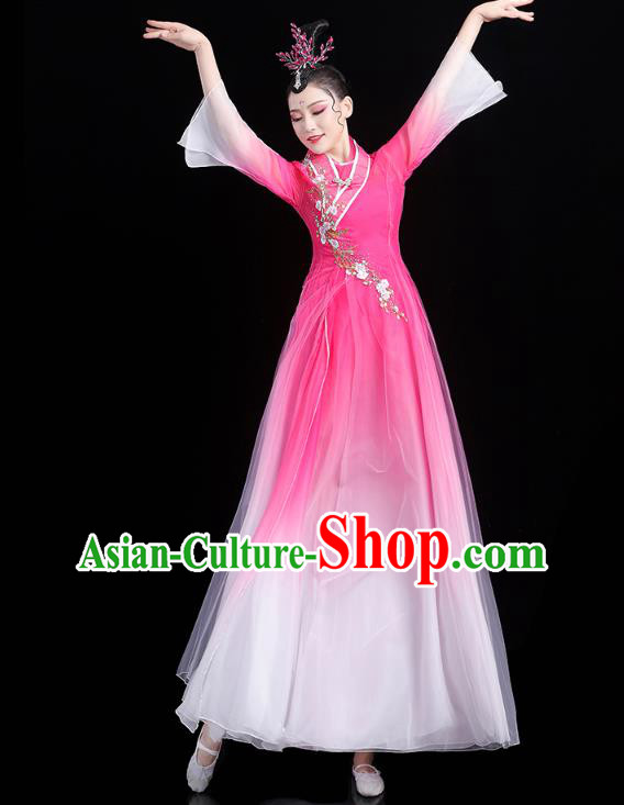 Chinese Classical Dance Rosy Dress Traditional Group Dance Performance Costume Umbrella Dance Clothing Chinese Classical Dance Rosy Dress Traditional Group Dance Performance Costume Umbrella Dance Clothing