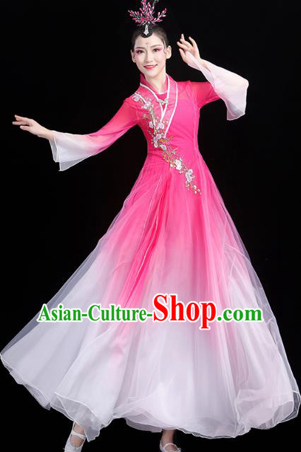 Chinese Classical Dance Rosy Dress Traditional Group Dance Performance Costume Umbrella Dance Clothing Chinese Classical Dance Rosy Dress Traditional Group Dance Performance Costume Umbrella Dance Clothing