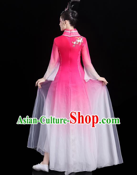 Chinese Classical Dance Rosy Dress Traditional Group Dance Performance Costume Umbrella Dance Clothing Chinese Classical Dance Rosy Dress Traditional Group Dance Performance Costume Umbrella Dance Clothing