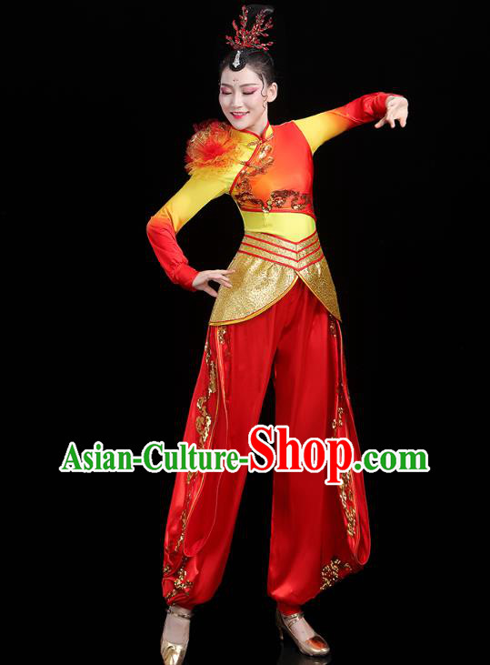 China Traditional Folk Dance Drum Dance Outfits New Year Yangko Dance Performance Clothing China Traditional Folk Dance Drum Dance Outfits New Year Yangko Dance Performance Clothing
