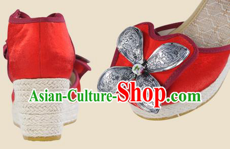Chinese Yunnan Ethnic Silver Wedge Heel Sandal Summer Shoes National Red Cloth Shoes Chinese Yunnan Ethnic Silver Wedge Heel Sandal Summer Shoes National Red Cloth Shoes