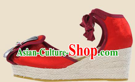 Chinese Yunnan Ethnic Silver Wedge Heel Sandal Summer Shoes National Red Cloth Shoes Chinese Yunnan Ethnic Silver Wedge Heel Sandal Summer Shoes National Red Cloth Shoes