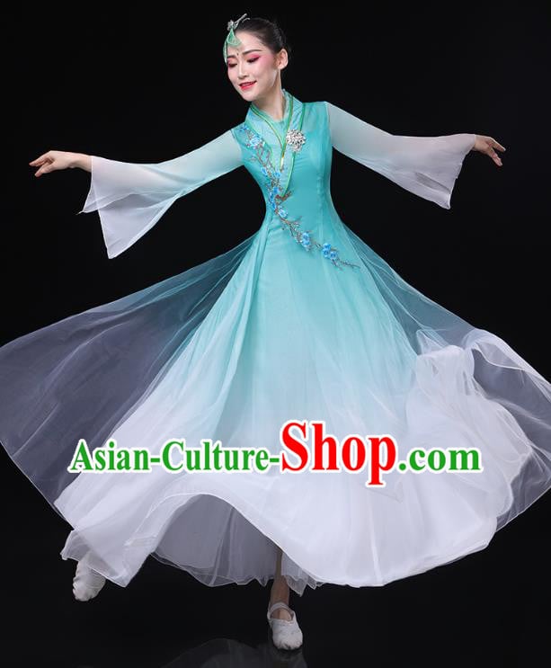 Chinese Classical Dance Blue Dress Traditional Goddess Group Dance Costume Umbrella Dance Clothing Chinese Classical Dance Blue Dress Traditional Goddess Group Dance Costume Umbrella Dance Clothing