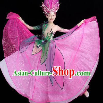 China Flowers Dance Modern Dance Clothing Spring Festival Gala Opening Dance Rosy Dress