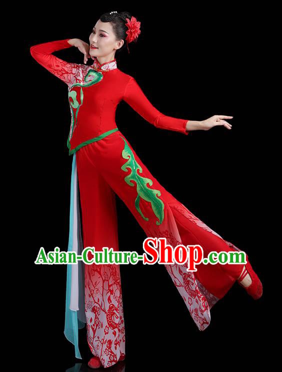 China Lantern Festival Yangko Dance Clothing Traditional Folk Dance Fan Dance Red Outfits China Lantern Festival Yangko Dance Clothing Traditional Folk Dance Fan Dance Red Outfits