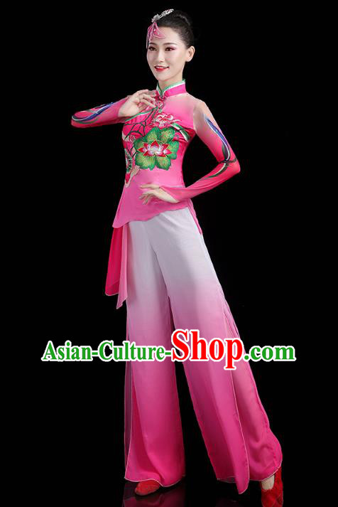 China Fan Dance Yangko Dance Clothing Traditional Folk Dance Lotus Dance Rosy Outfits China Fan Dance Yangko Dance Clothing Traditional Folk Dance Lotus Dance Rosy Outfits