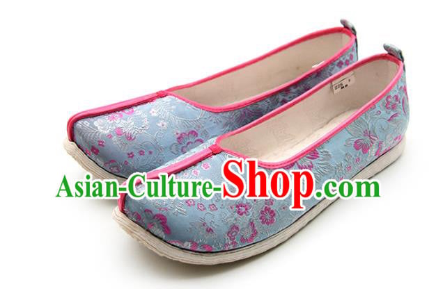 China Handmade Blue Brocade Shoes Ancient Ming Dynasty Princess Shoes Traditional Hanfu Shoes China Handmade Blue Brocade Shoes Ancient Ming Dynasty Princess Shoes Traditional Hanfu Shoes