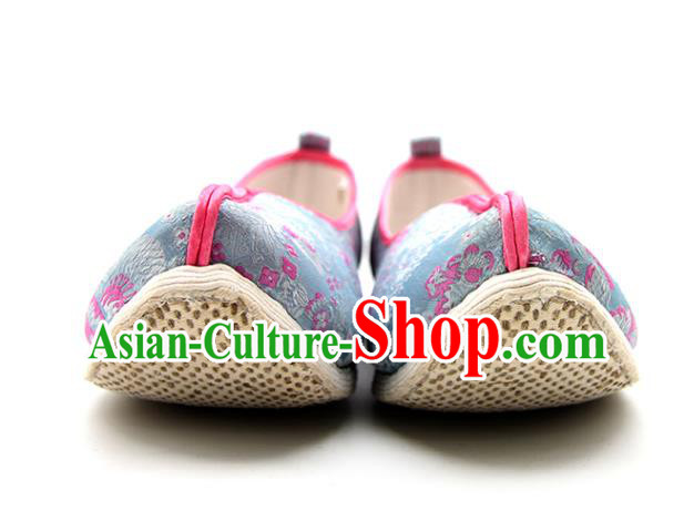 China Handmade Blue Brocade Shoes Ancient Ming Dynasty Princess Shoes Traditional Hanfu Shoes China Handmade Blue Brocade Shoes Ancient Ming Dynasty Princess Shoes Traditional Hanfu Shoes